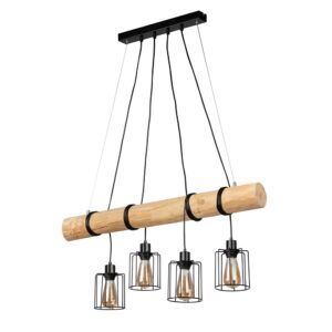 Keyla Lampa Wisząca 4xE27 Max.60W Czarny/Sosna Naturalna Topeshop