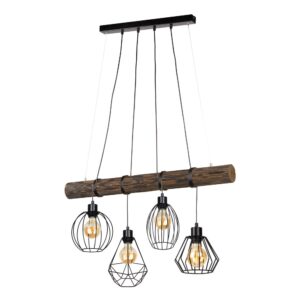 Uriel Lampa Wisząca 4xE27 Max.60W Czarny/Sosna Bejcowana Orzechowa/Czarny Topeshop